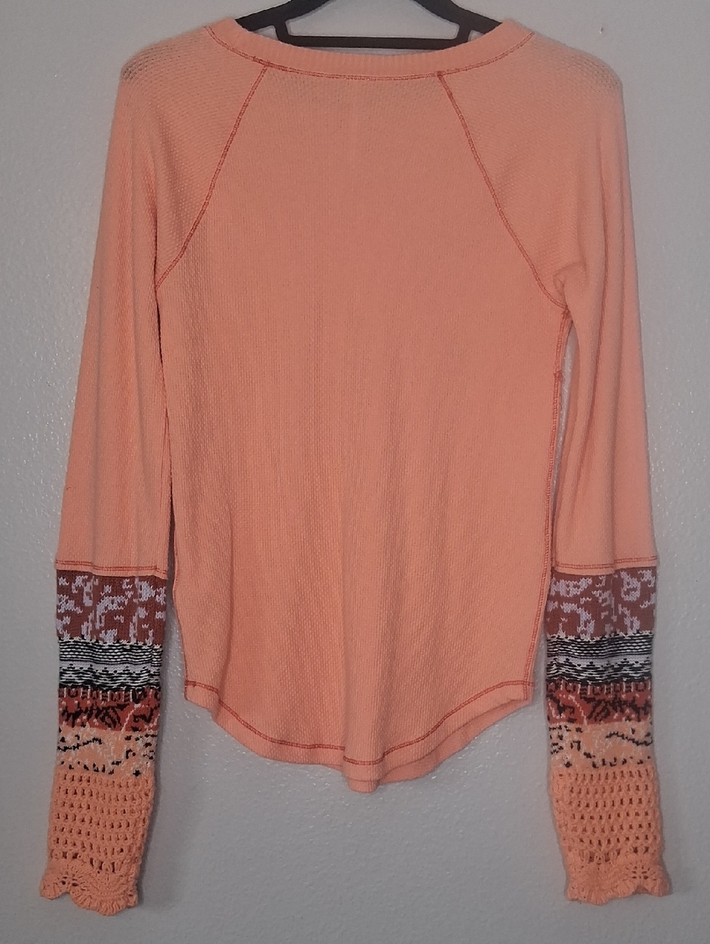 Free people In The Mix Cuff Crochet Knit Top Thermal Desert Orange Bohemian Sz M - Picture 2 of 15